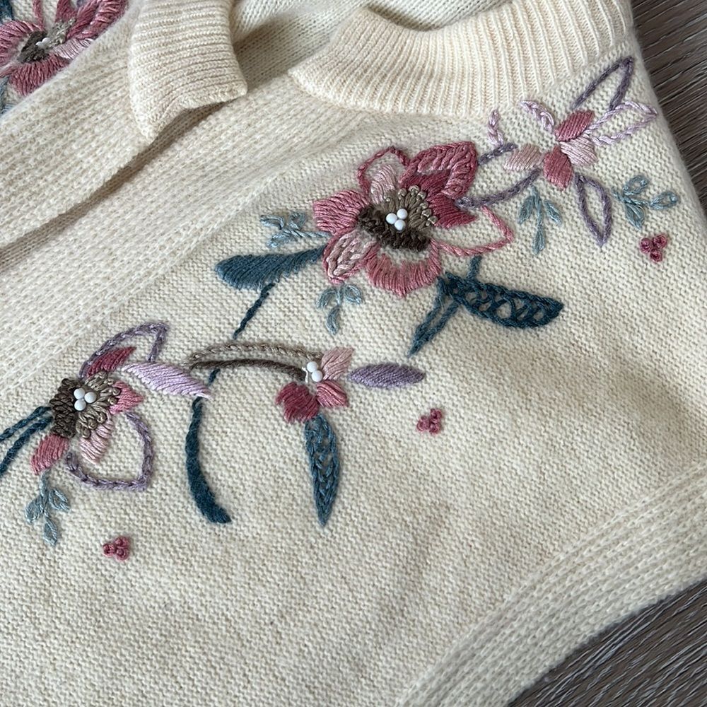 Vintage 80’s‎ embroidered sleeveless cardigan vest cottagecore dainty floral - Picture 7 of 7